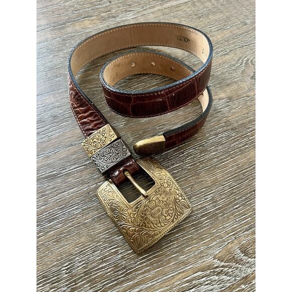 Vintage STREETS AHEAD Brown Western Croc Leather Belt Small 26 main image 13